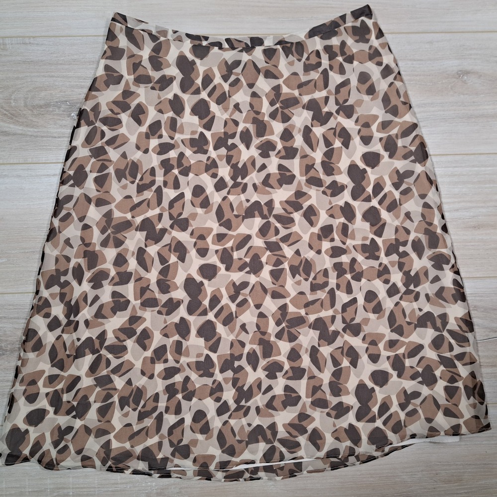 Geoffrey‎ Beene Sport Women Brown Tan Abstract Animal Print A-Line Midi Skirt 6